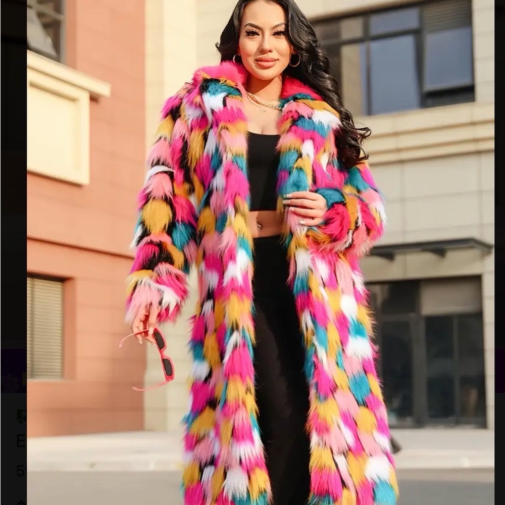 Colorful Faux Fur Coat - Picture 4 of 6